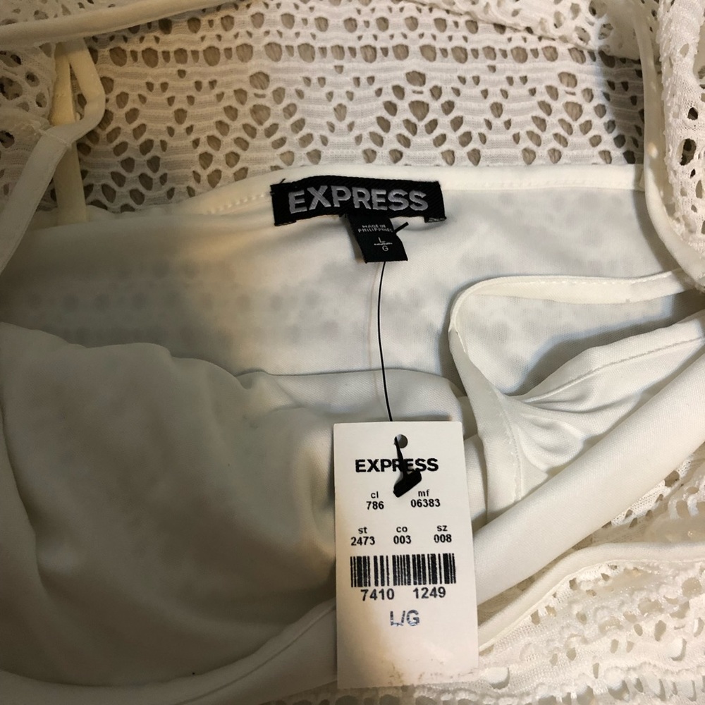 Express White Lace 3/4 Sleeve Dress - Picture 6 of 7